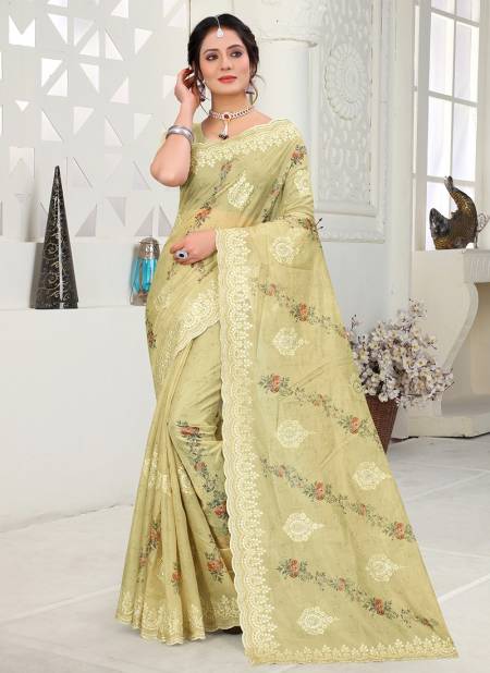 Yellow Colour Latest Fancy Party Wear Orgenza Digital Print With Embroidered Saree Collection 1085
